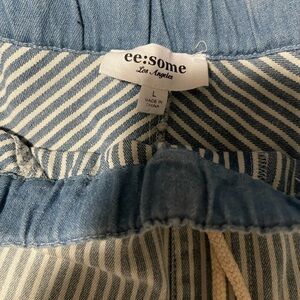 eesome Blue and White Striped Flare Jeans